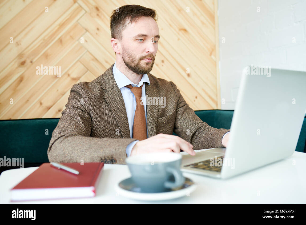 Modern Businessman Working in Cafe Stock Photo