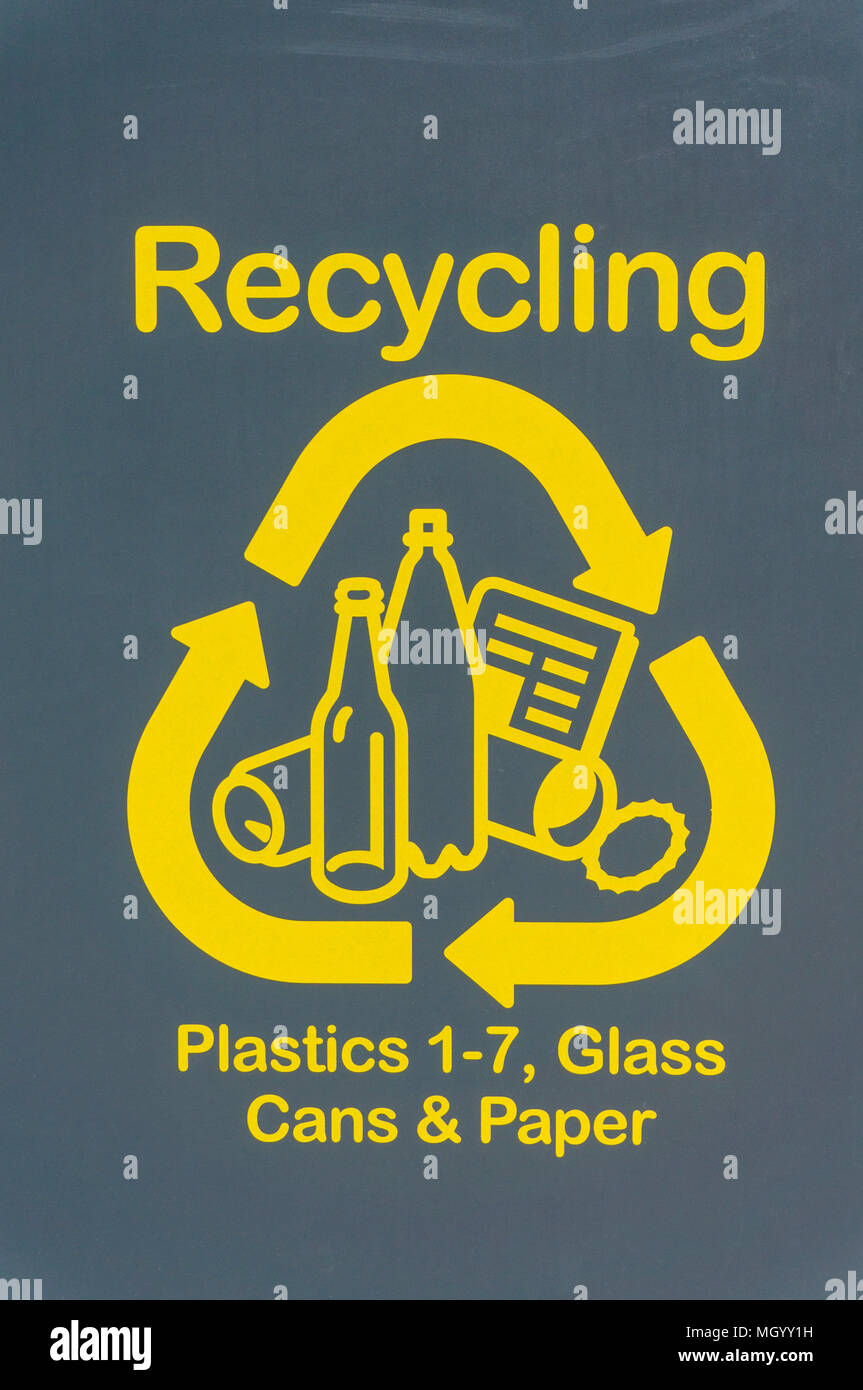 recycling bins for plastic recycling plastic glass recycling glass cans recycling cans paper recycling paper rubbish landfill recycling bin trash can Stock Photo