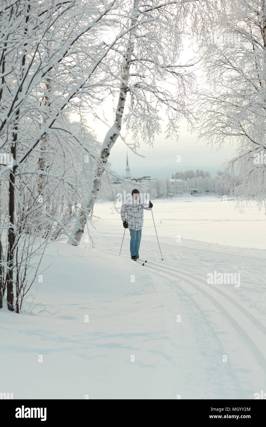 Crosscountry skiing in Finland Stock Photo Alamy