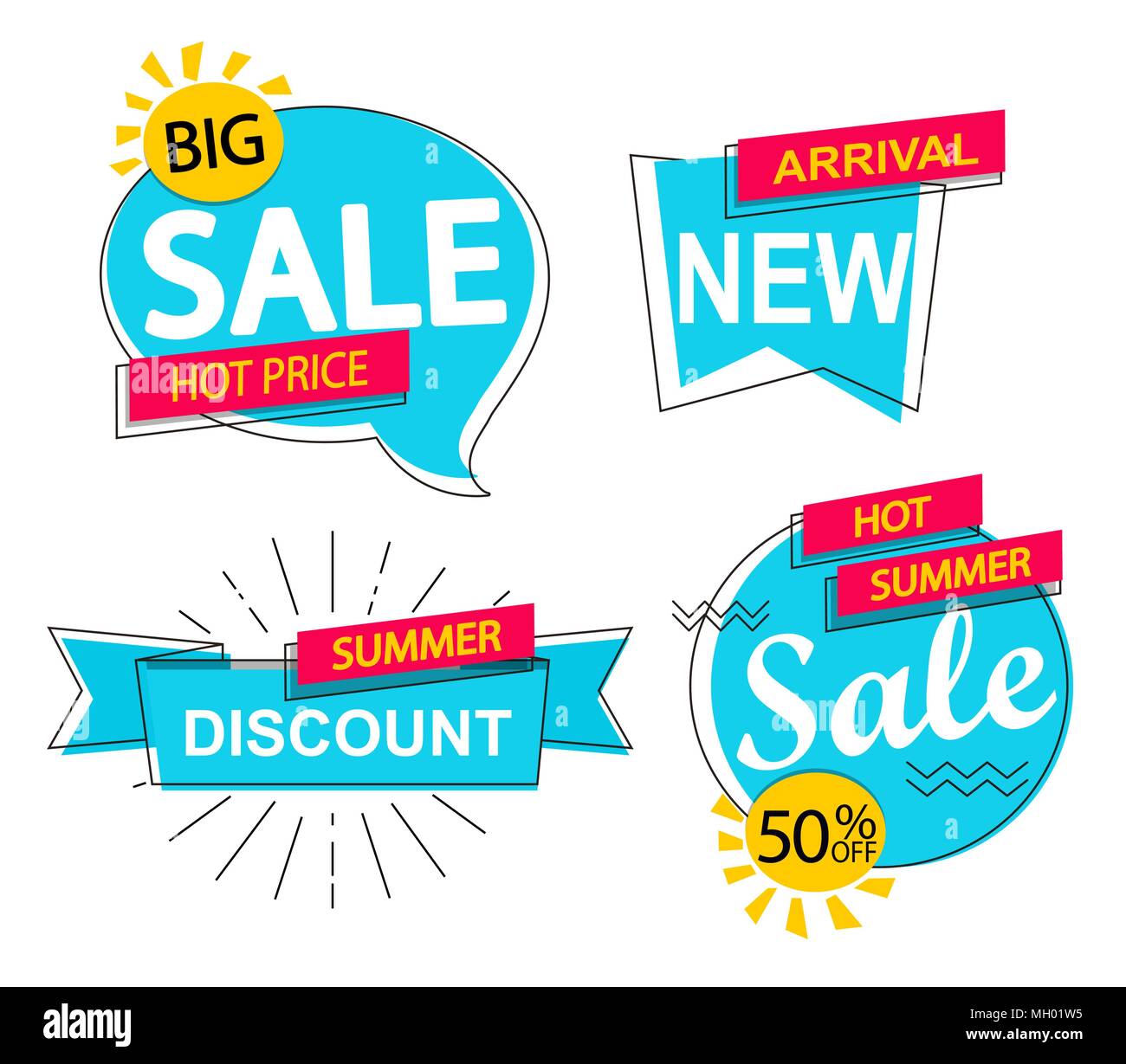 Set of modern sale, discounts and new arrivals labels. Vector illustration. Stock Vector