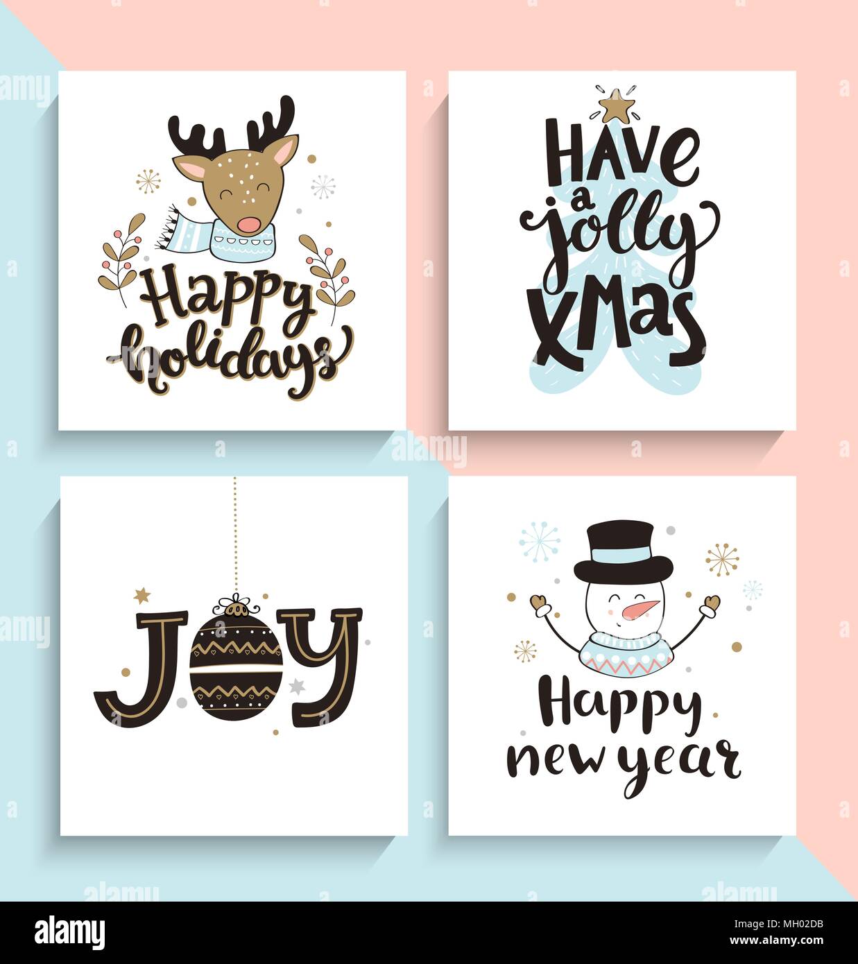 Set of new year and christmas greeting cards. Vector illustration Stock ...
