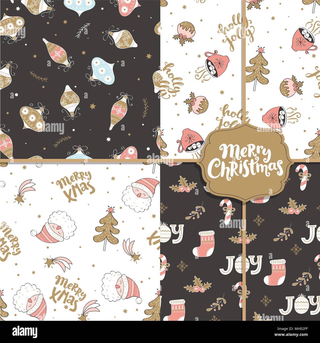 Set of Christmas and New Year seamless patterns. Vector Illustration ...