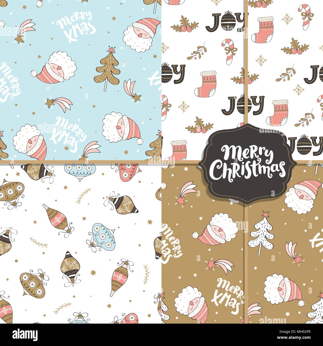 Set of New Year and Christmas seamless patterns. Vector Illustration ...