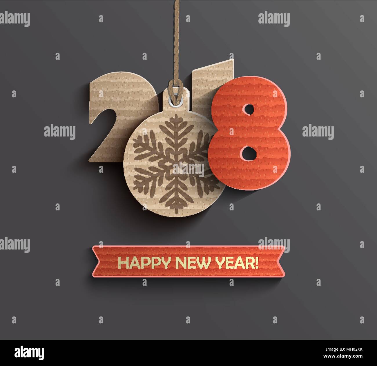 Creative happy new year 2018 design card in paper style. Vector illustration. Stock Vector