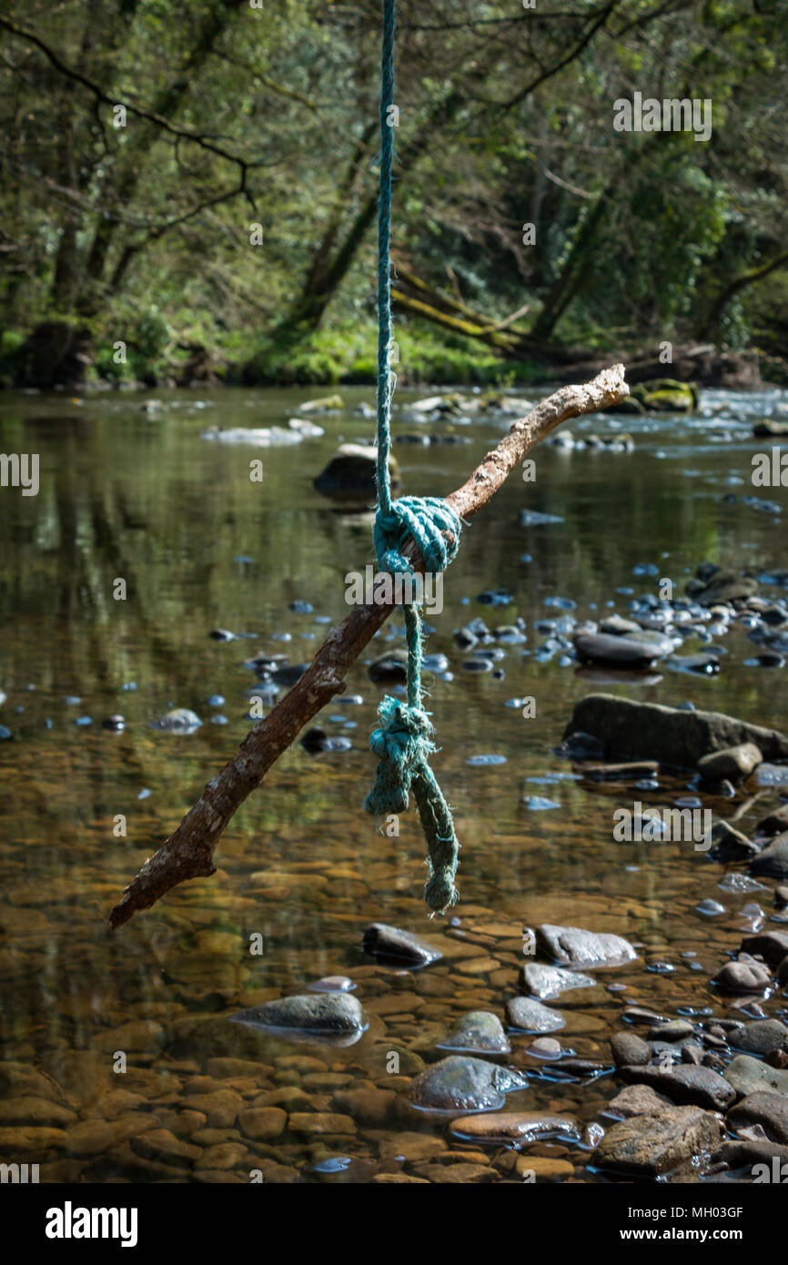Rope swing hanging over the River Nidd in Knaresborough, North