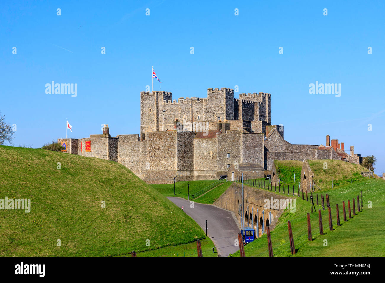 Dover castle, England. Inner bastion walls and towers with the Great