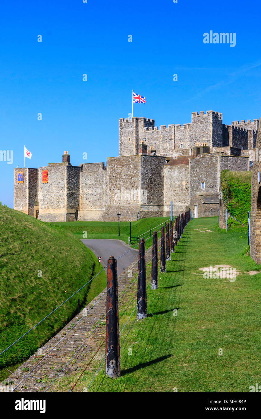 Dover castle, England. Inner bastion walls and towers with the Great