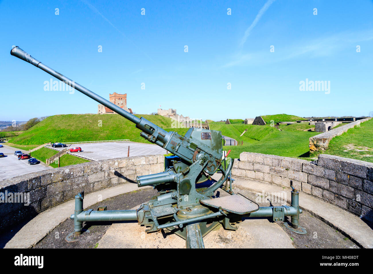 Dover castle, England. Eastern outer wall, with 40mm bofors anti ...