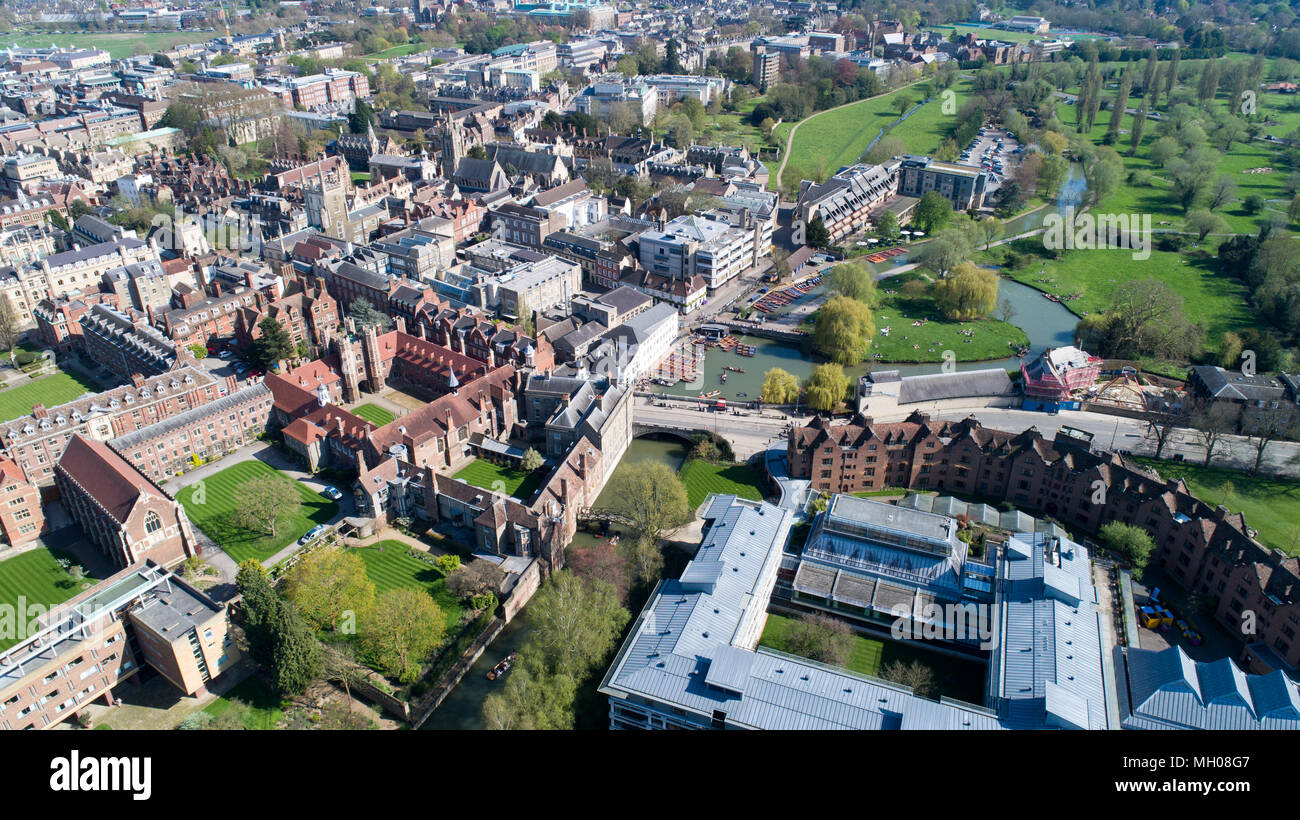 Aerial picture of Queens College and Cambridge University Stock Photo