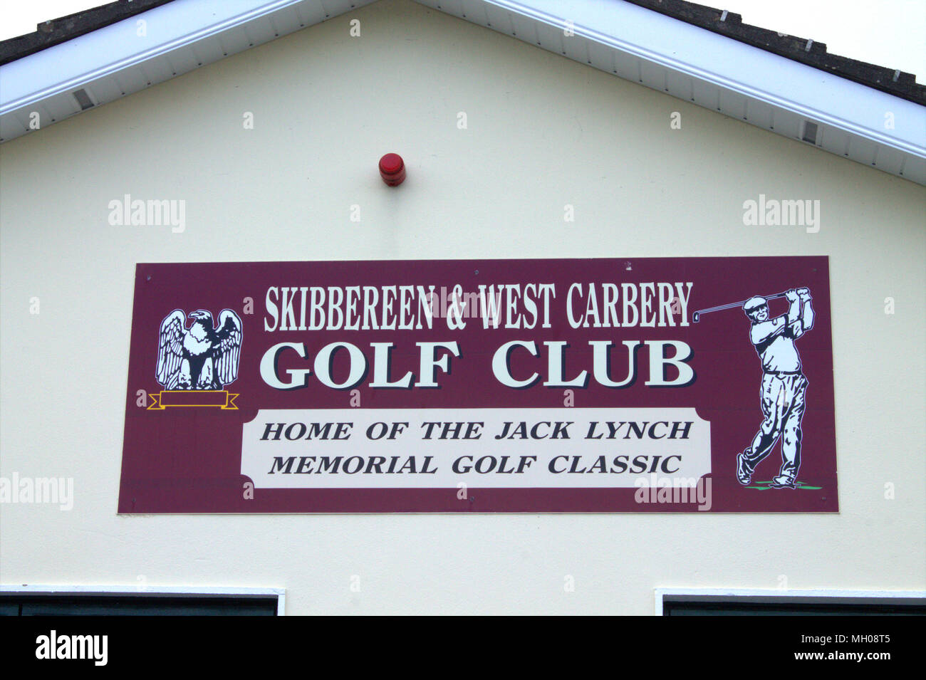 sign on the wall of skibbereen golf club, ireland advertising the home of the jack lynch memorial golf classic. Stock Photo