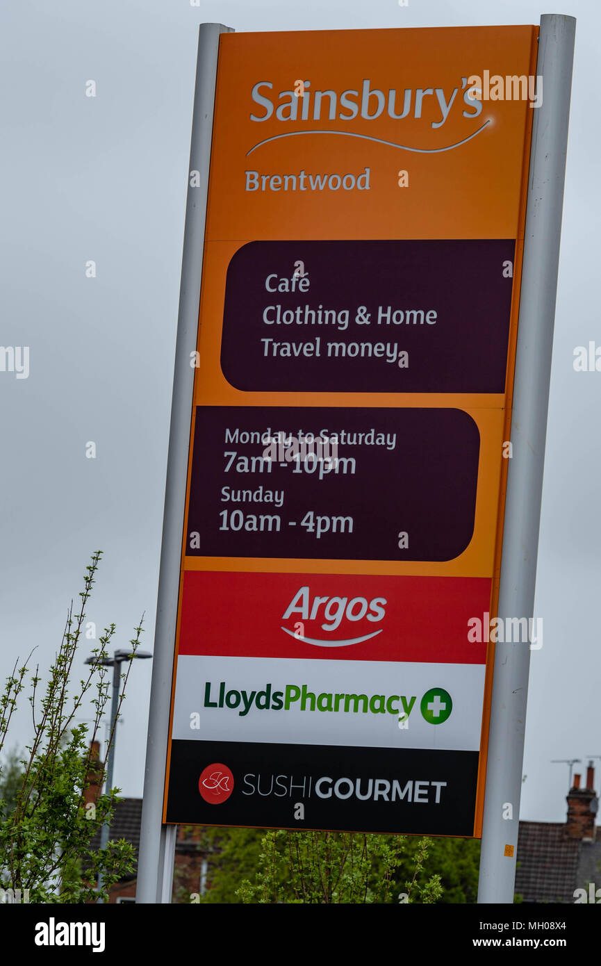 Sainsbury’s and Asda merger Sainsbury’s Brentwood signage Stock Photo