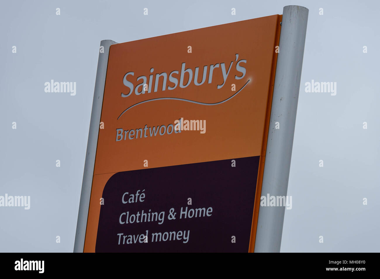Sainsbury’s and Asda merger Sainsbury’s Brentwood signage Stock Photo