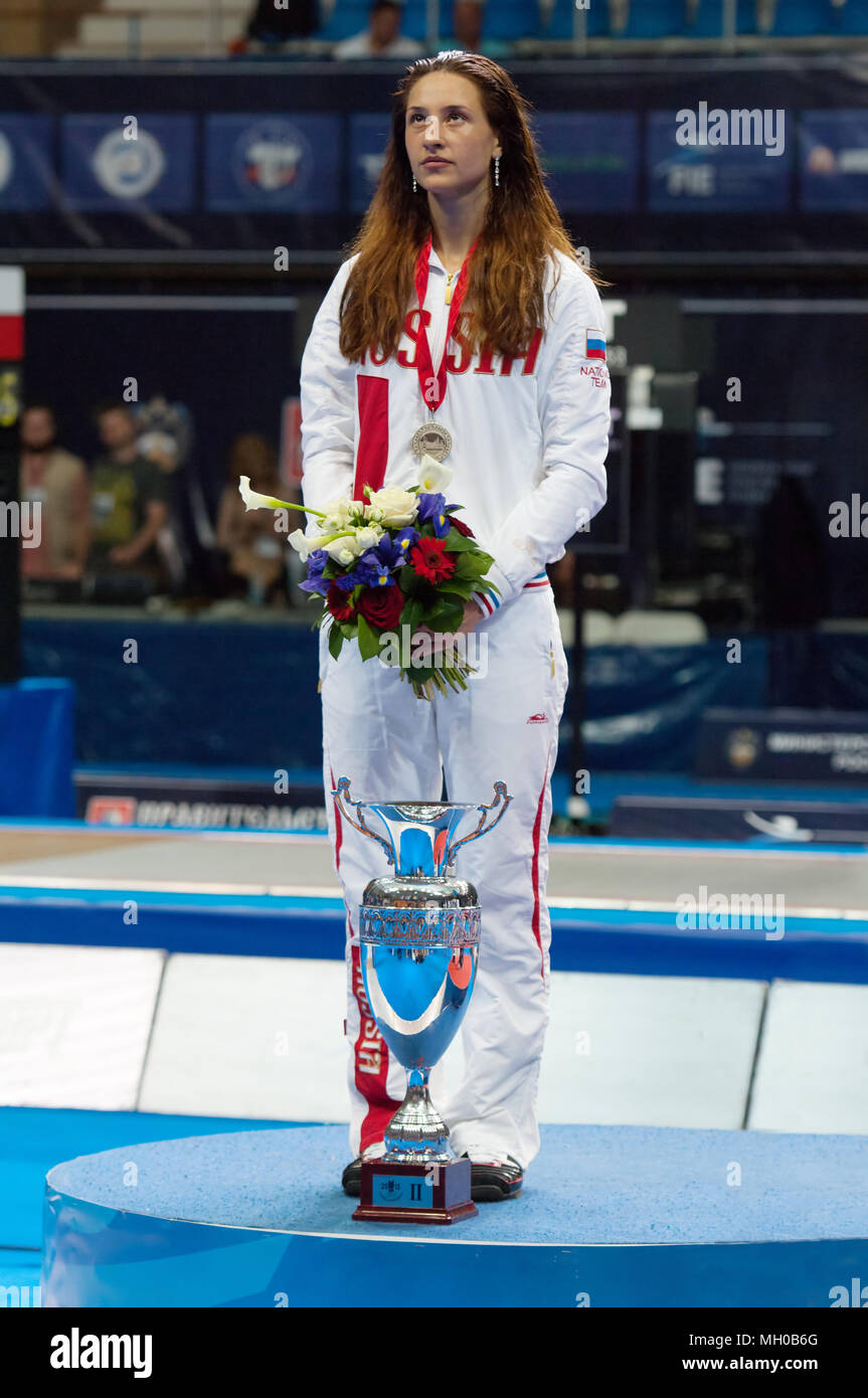 MOSCOW, RUSSIA MAY 31 2015 Yana Egorian on pedestal on the World