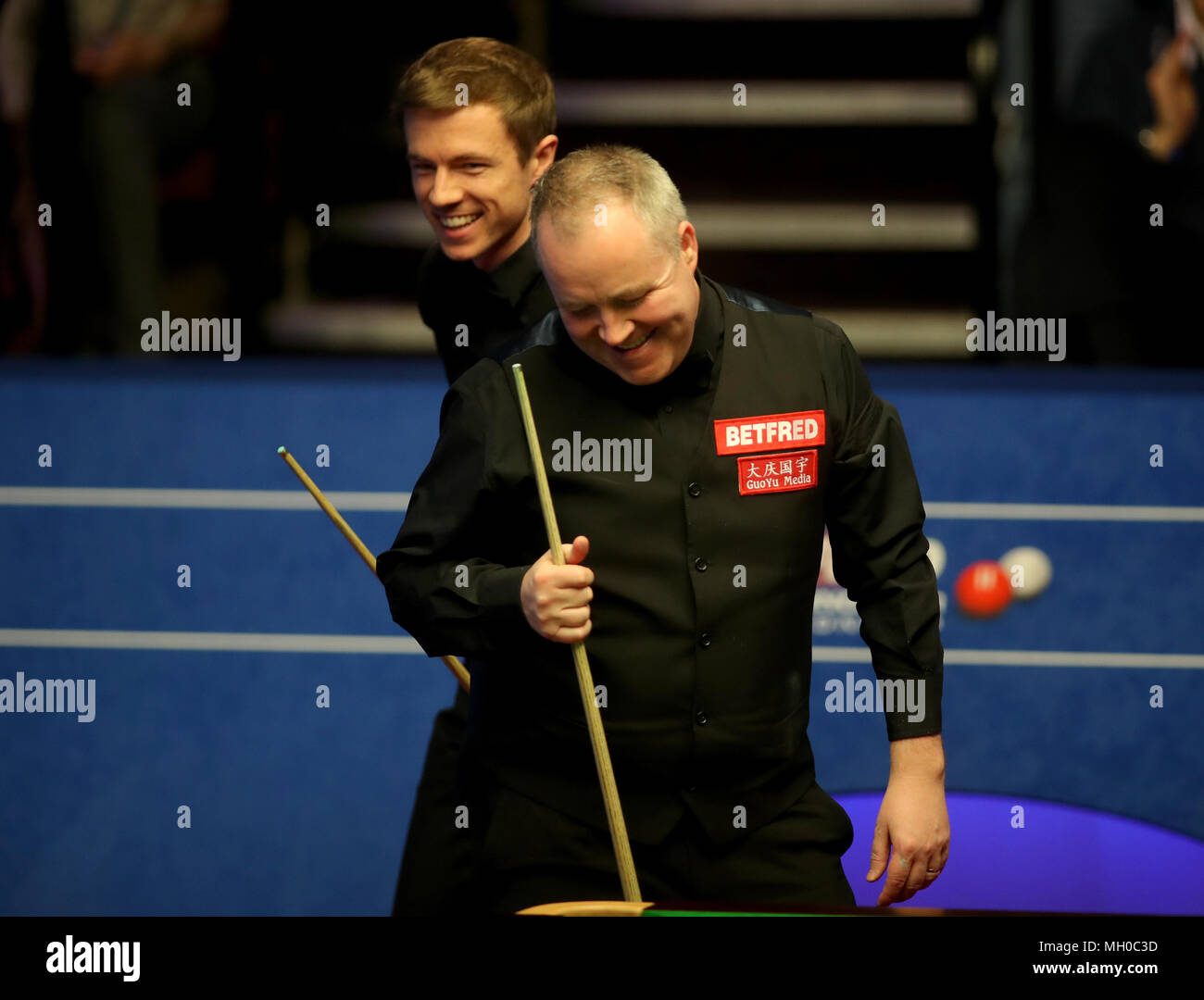 John Higgins after beating Jack Lisowski 13-1 during day nine of the 2018 Betfred World Championship at The Crucible, Sheffield Stock Photo