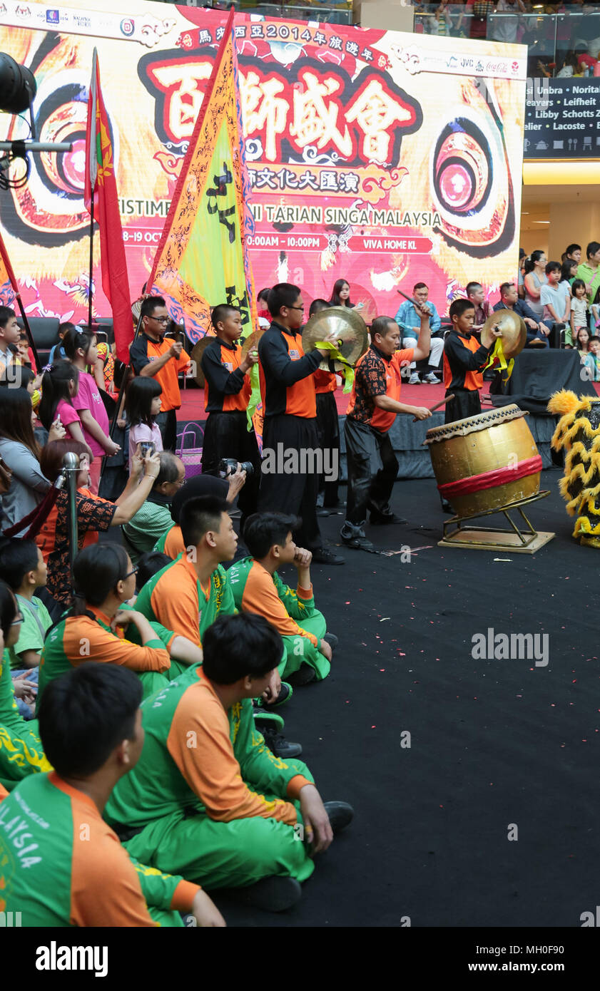 Lion dance orchestra band at VIVA HOME shopping mall in Kuala Lumpur