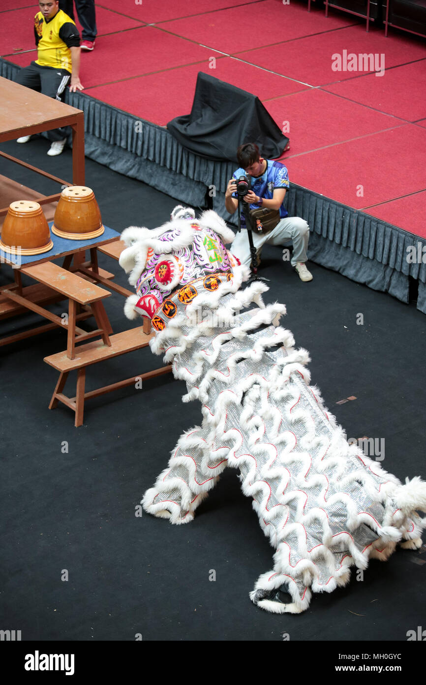 White color lion dance performing at VIVA HOME shopping mall in Kuala