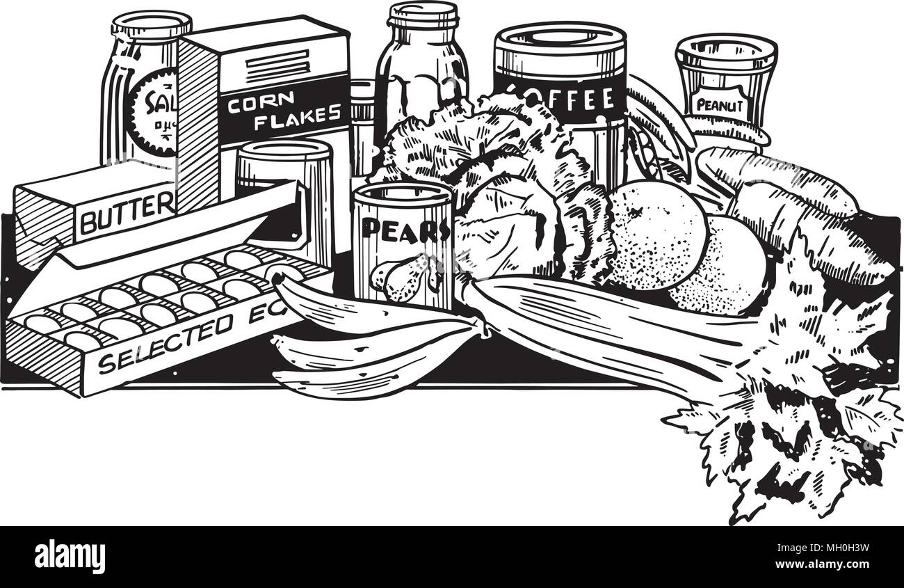 Wholesome Foods - Retro Clip Art Illustration Stock Vector
