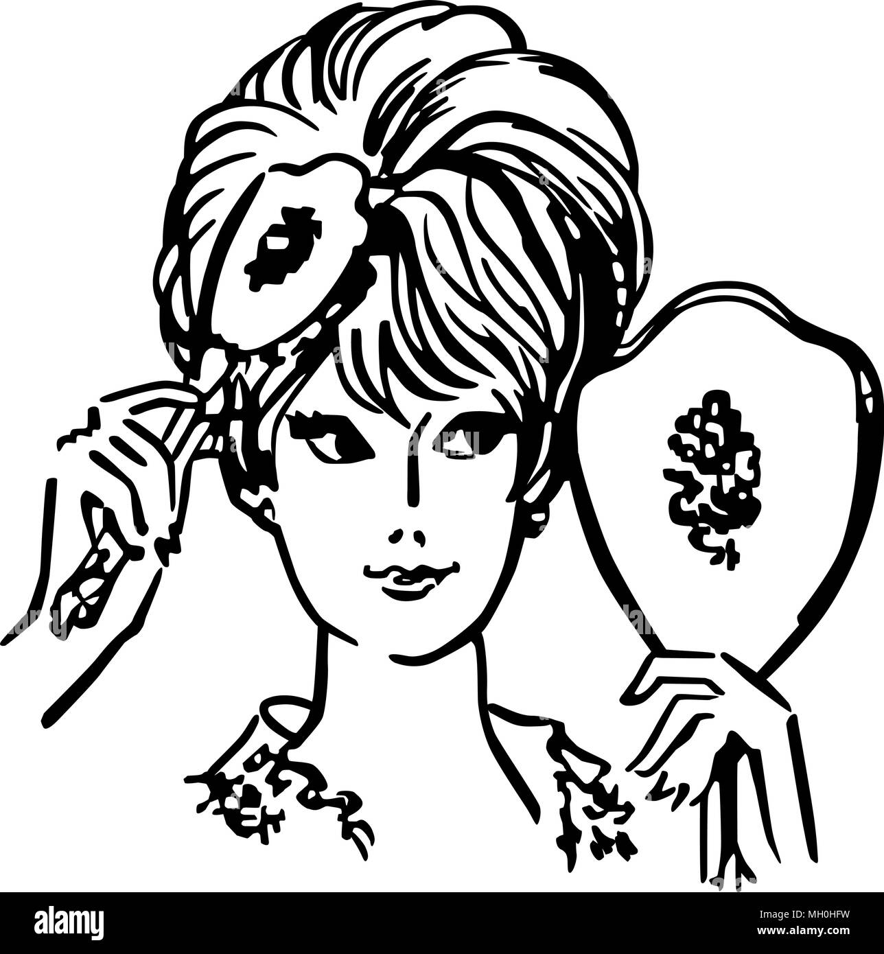 Woman Brushing Hair - Retro Clipart Illustration Stock Vector Image & Art -  Alamy