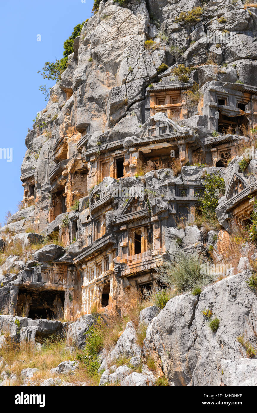 Rock cut tombs of the ancient Lycian necropolis, Myra, Turkey Stock ...