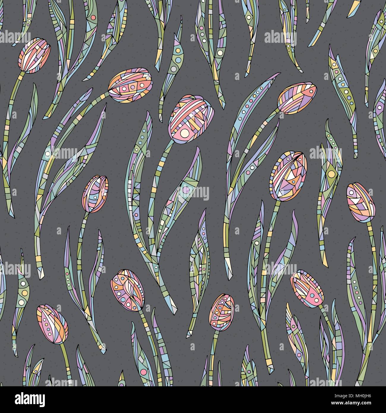 Tulips flowers pattern. Hand drawn floral seamless vector background. Stock Vector