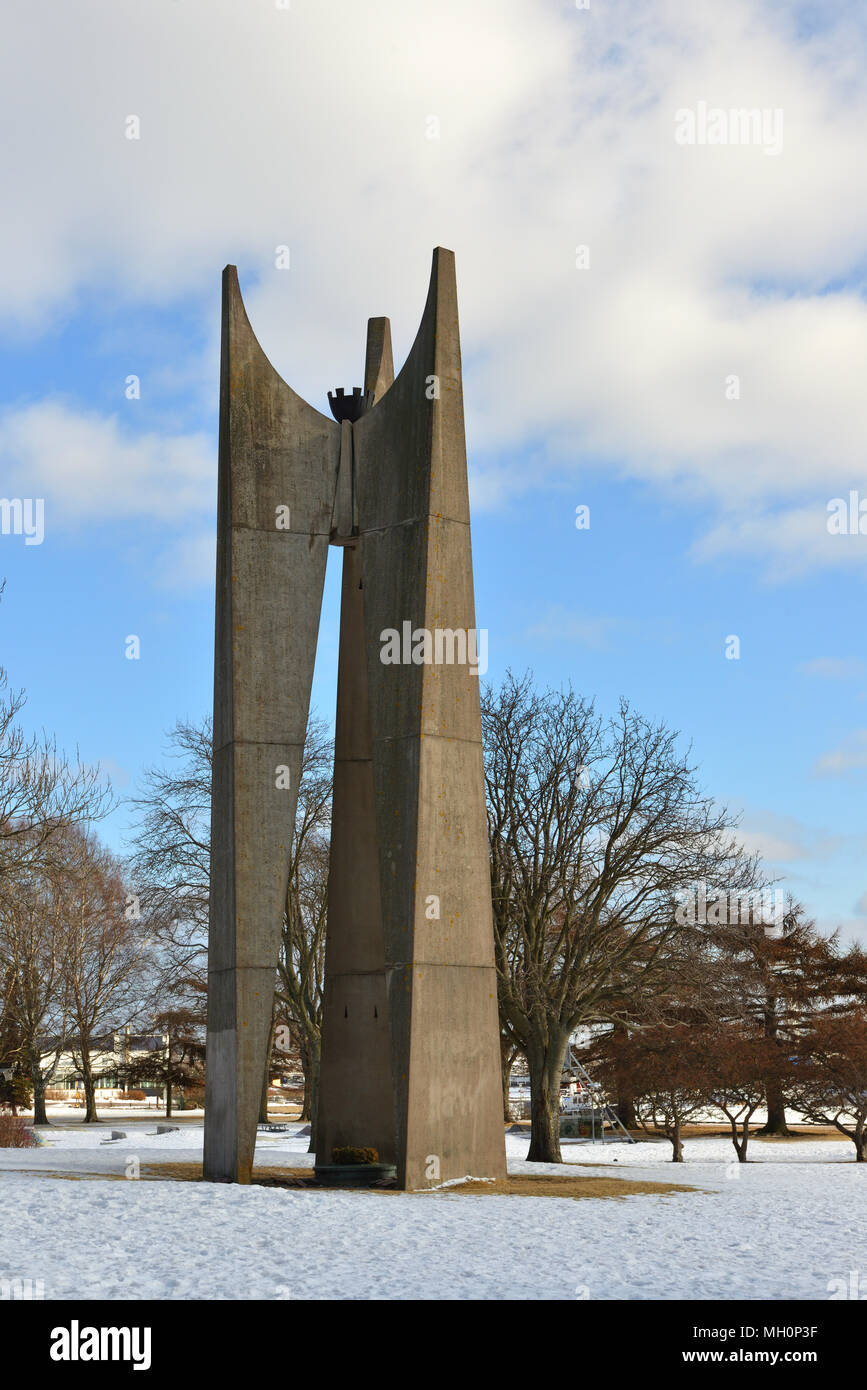 Memorial for Finnish Seafarers. Perpetual flame burns on top of monument Stock Photo