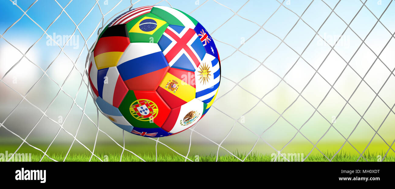 soccer football ball soccer shot on goal 3d illustration Stock Photo