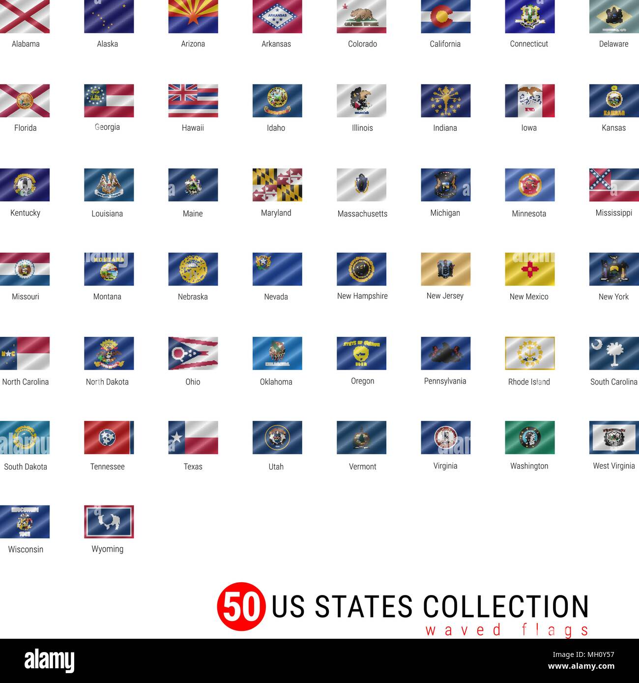 50 Us States Vector Flag Set Official Vector Flags Of All 50 States Us States Waved Flags With Names Stock Vector Image Art Alamy