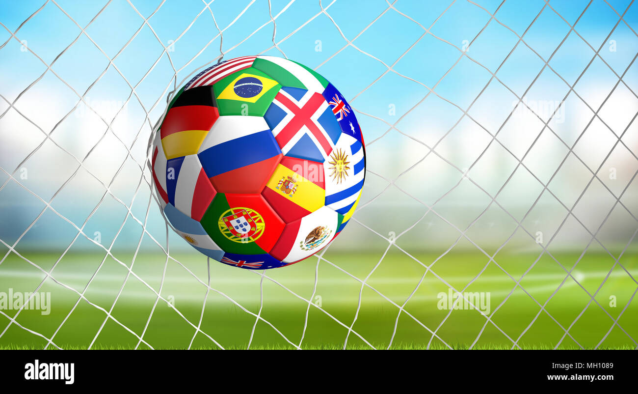 soccer football ball soccer shot on goal 3d illustration Stock Photo
