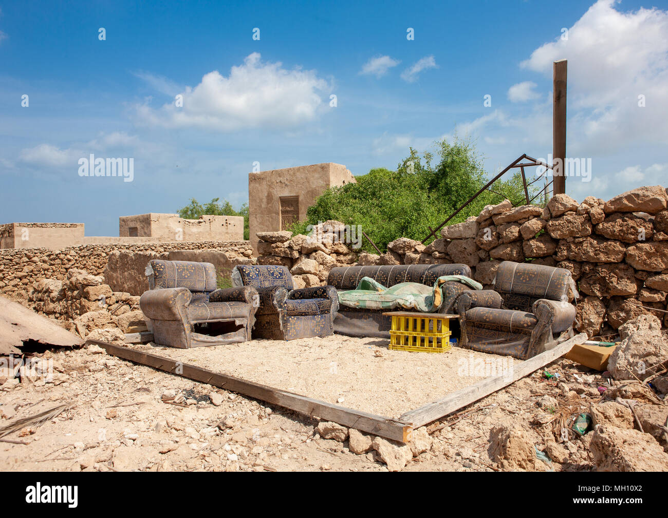 Sofas in an abandoned house, Jizan Region, Farasan island, Saudi Arabia