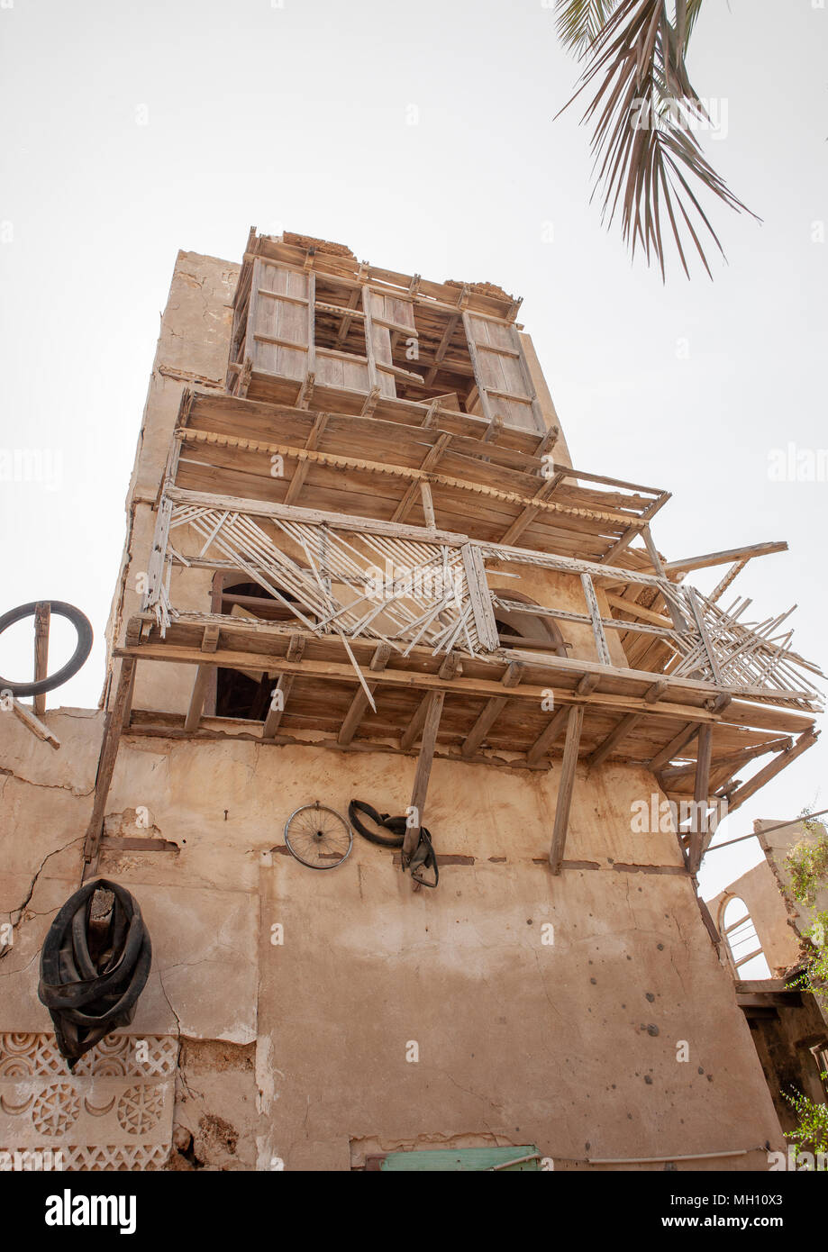 Wooden balconies of an old turkish house, Jizan Region, Farasan island