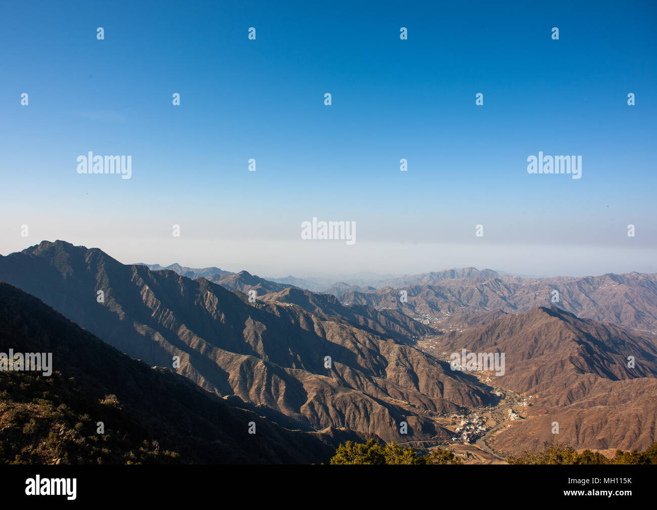 Village in the mountains near the yemeni border, Asir Province, Aseer, Saudi Arabia Stock Photo