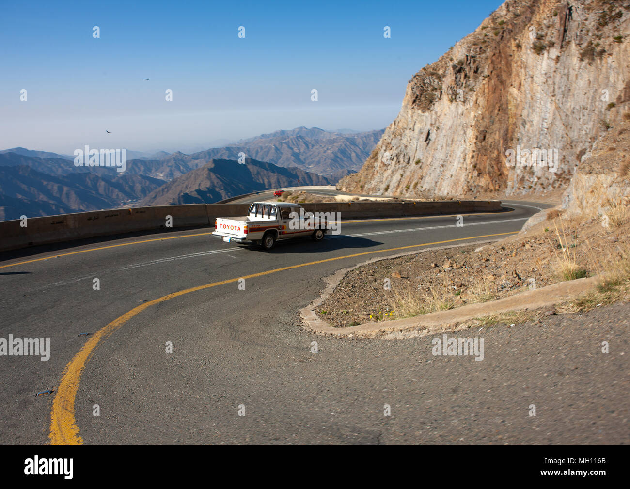 Car driving in the mountain road, Asir Province, Aseer, Saudi Arabia Stock Photo