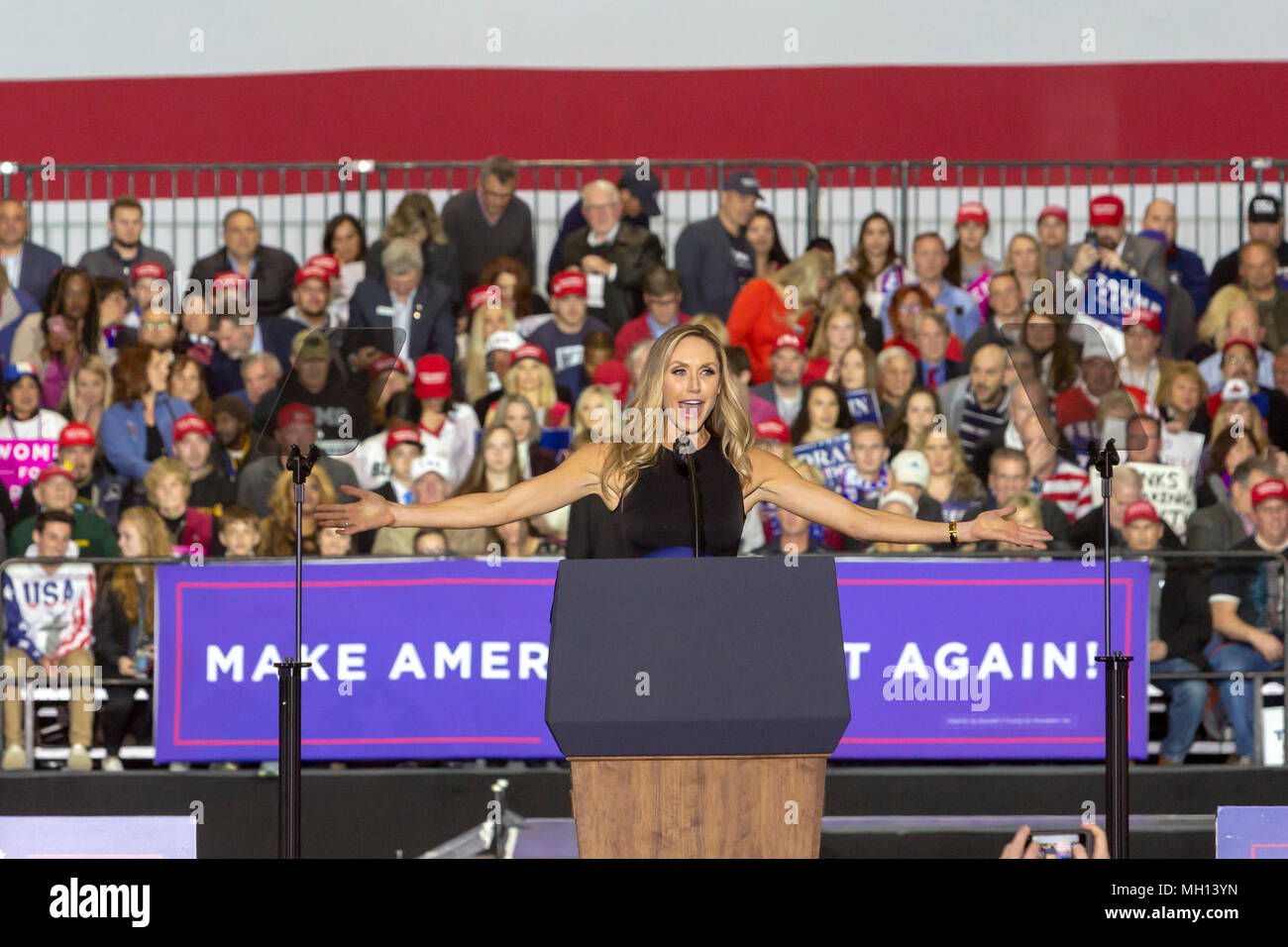 Washington Township, Michigan - Donald Trump's daughter-in-law Lara Trump speaks at Trump's campaign rally in Macomb County, Michigan. Stock Photo