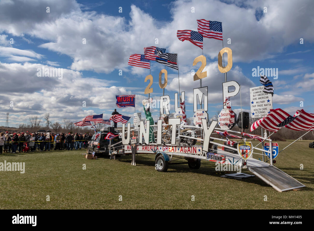Washington Township, Michigan - Entertainment outside before a President Donald Trump campaign rally in Macomb County, Michigan. Stock Photo