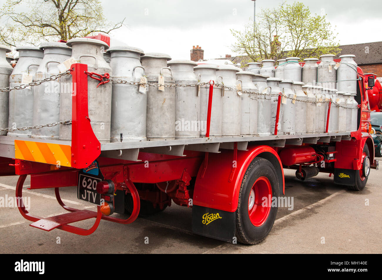 Classic Foden flatbed  wagon made in Sandbach Cheshire, used to collect milk churns from rural country farms, seen here at the Sandbach transport show Stock Photo