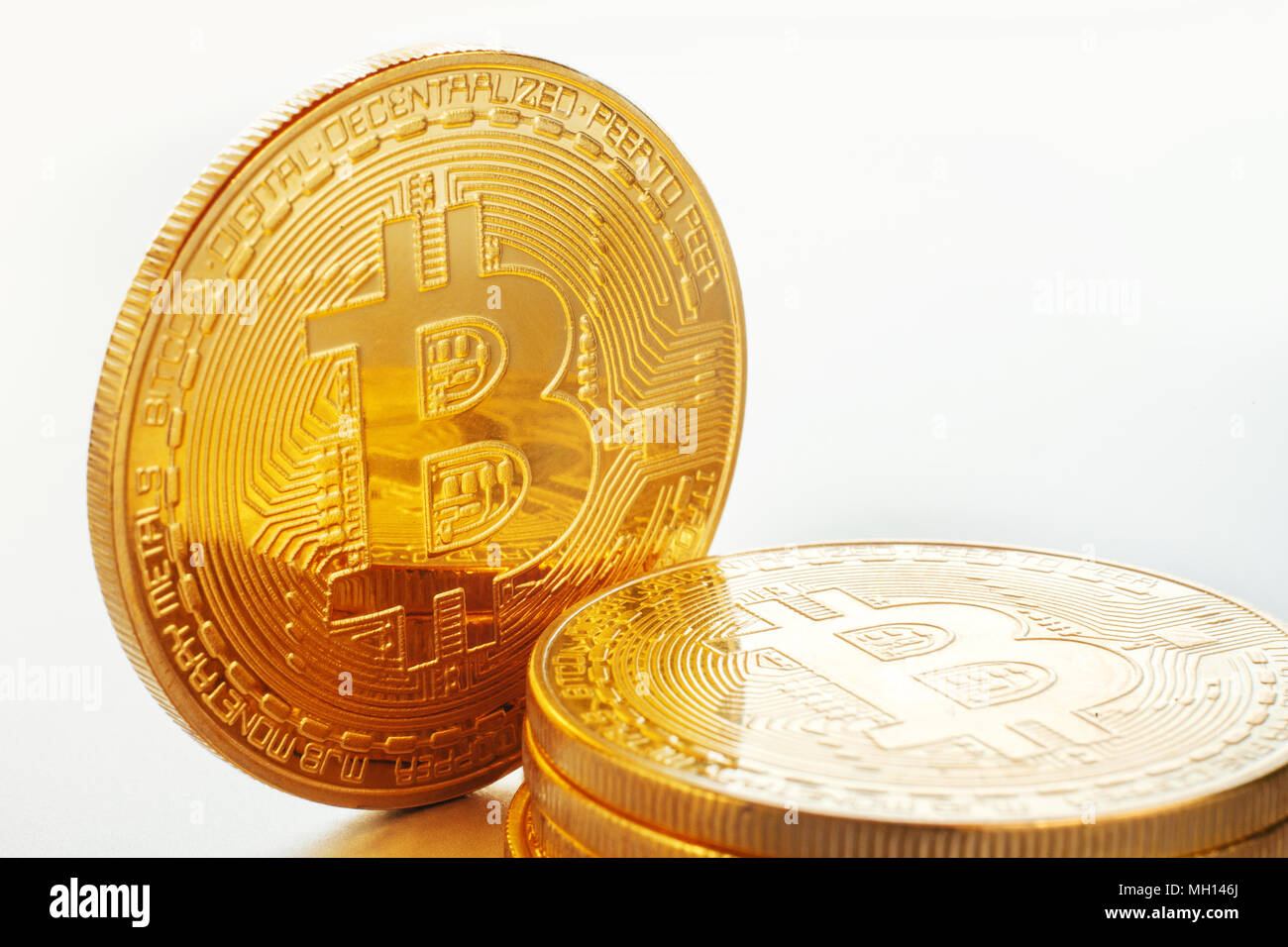 shiny golden bitcoin on white background, isolated. digital currency ...