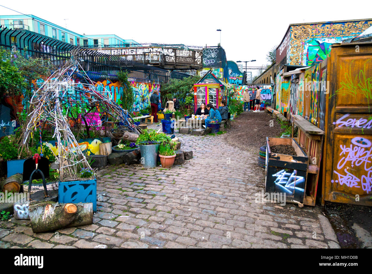 The Nomadic Community Garden off Brick Lane, London, UK Stock Photo