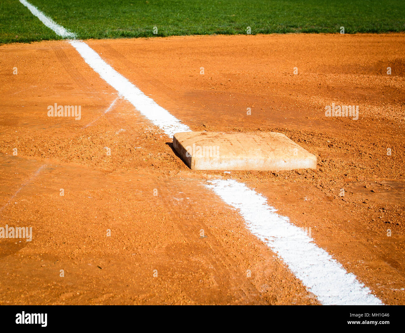 Third base on a youth baseball field Stock Photo