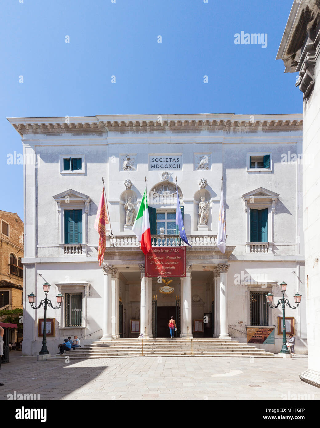 Exterior facade of the famous Teatro La Fenice opera house, San Marco,  Venice, Veneto, Italy with the front entrance rebuilt after a devastating  fire Stock Photo - Alamy