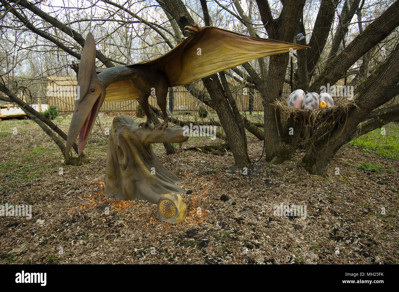 Pterodactyl near the nest with eggs in Dinosaur Park, Moscow, Russia Stock  Photo - Alamy