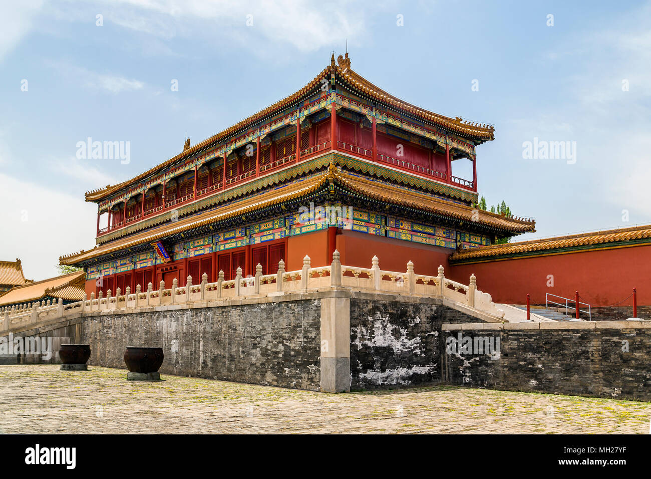 The Pavilion of Rigorous Justice with it's elaborate decoration and yellow glazed tile roof. Forbidden City, Beijing, China. Stock Photo