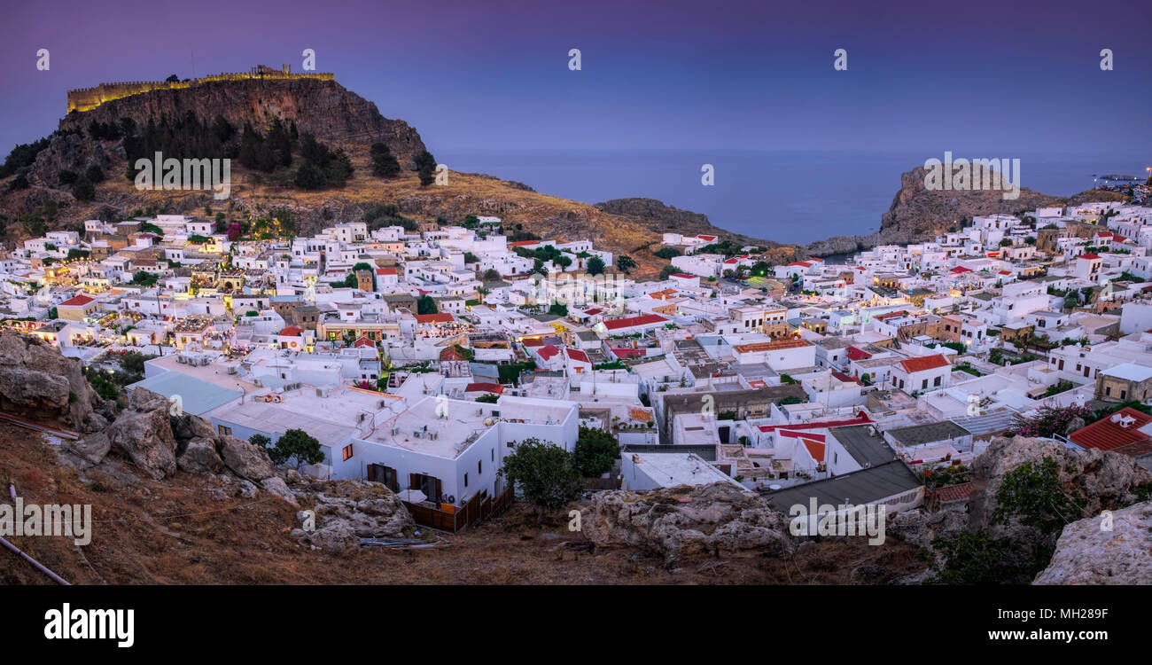 View over Lindos Town, Rhodes, Greece Stock Photo