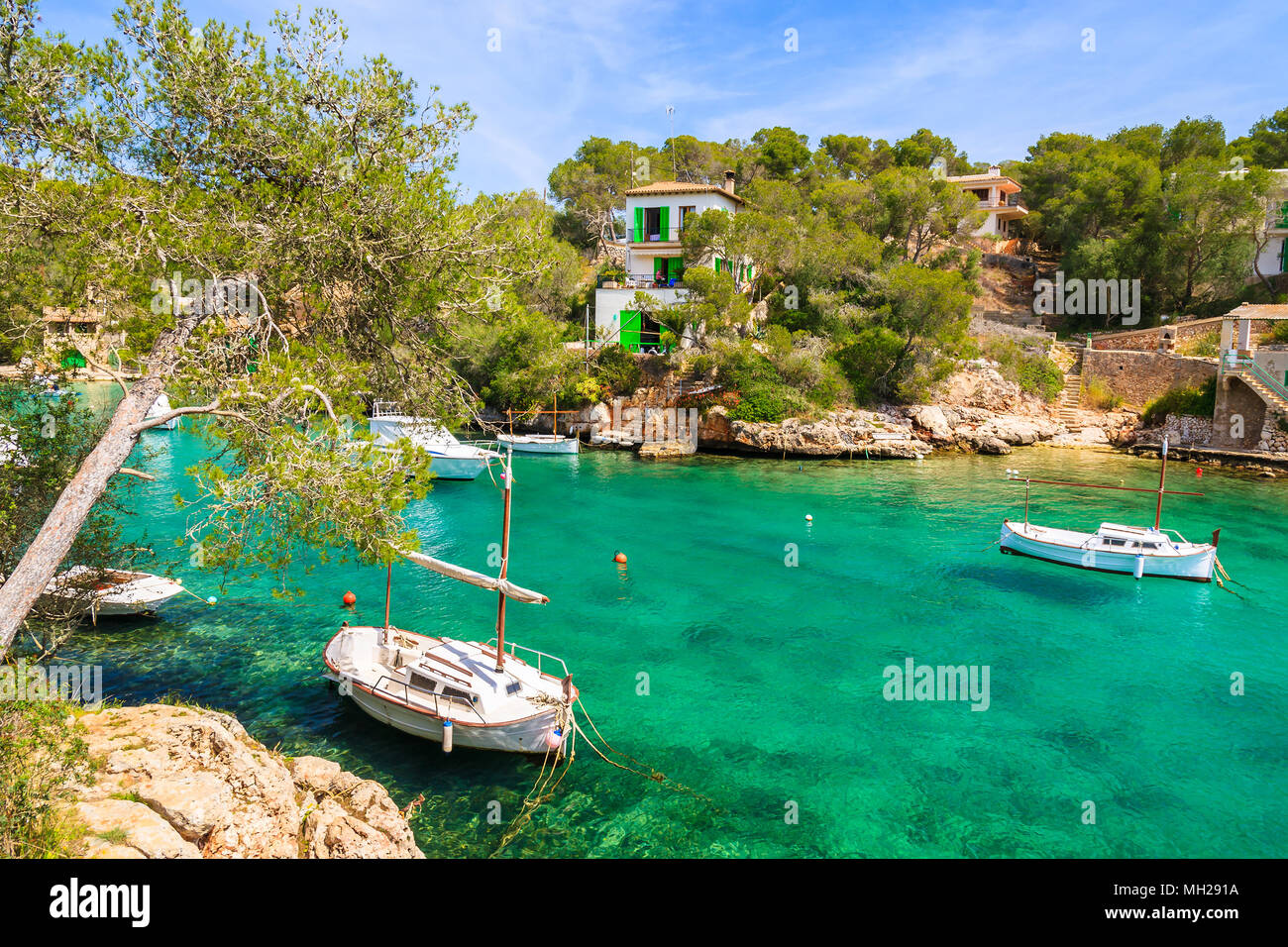 Typical Fishing Boats In Beautiful Port Cala Figuera Village Majorca 