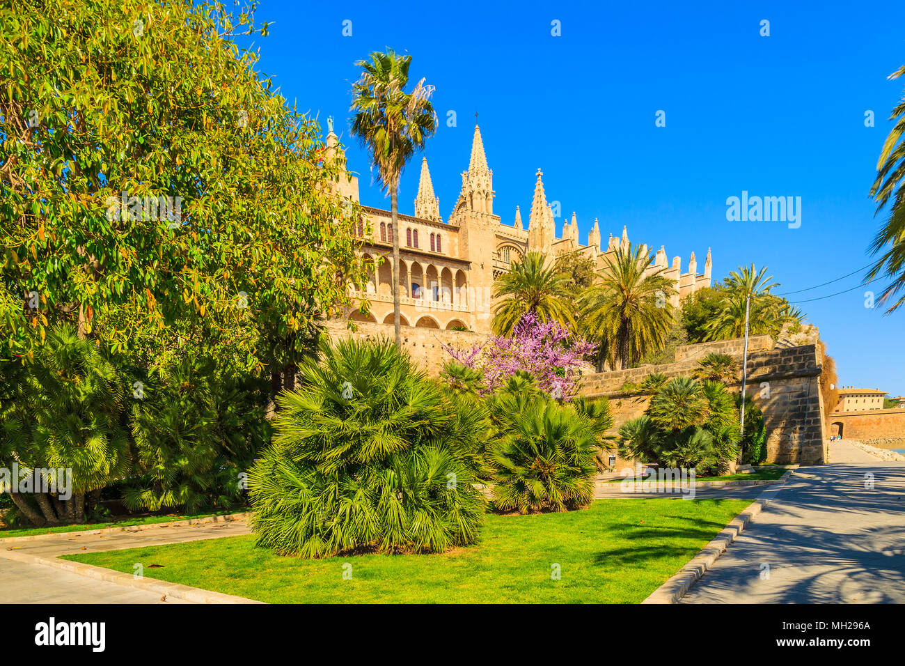 Royal Almudaina Palace in old town of Palma de Majorca, Spain Stock Photo