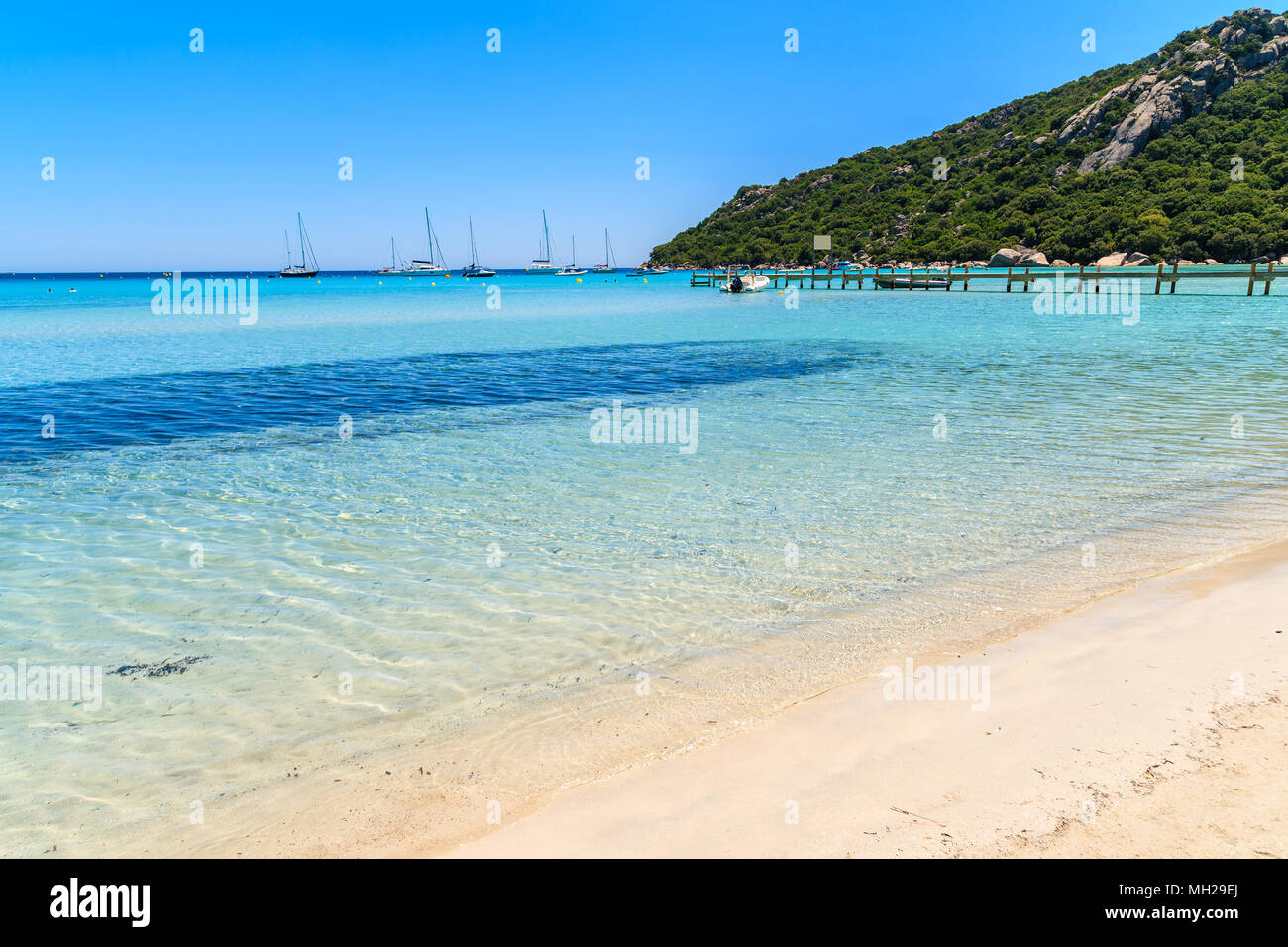 Crystal clear sea of Santa Giulia beach, Corsica island, France Stock Photo