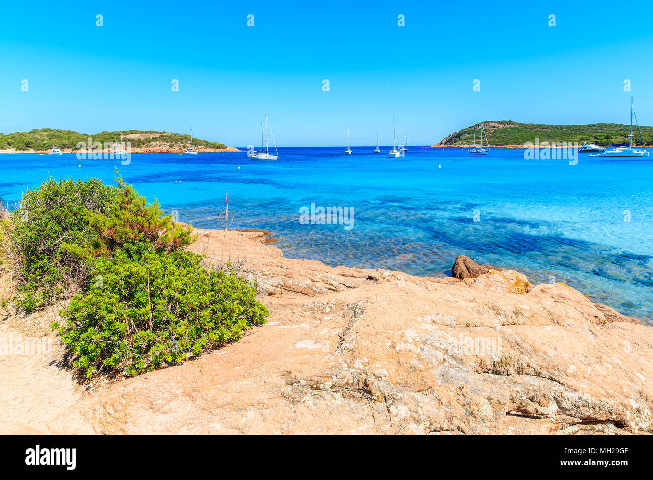 Beautiful sea coast near Santa Giulia beach, Corsica island, France Stock Photo