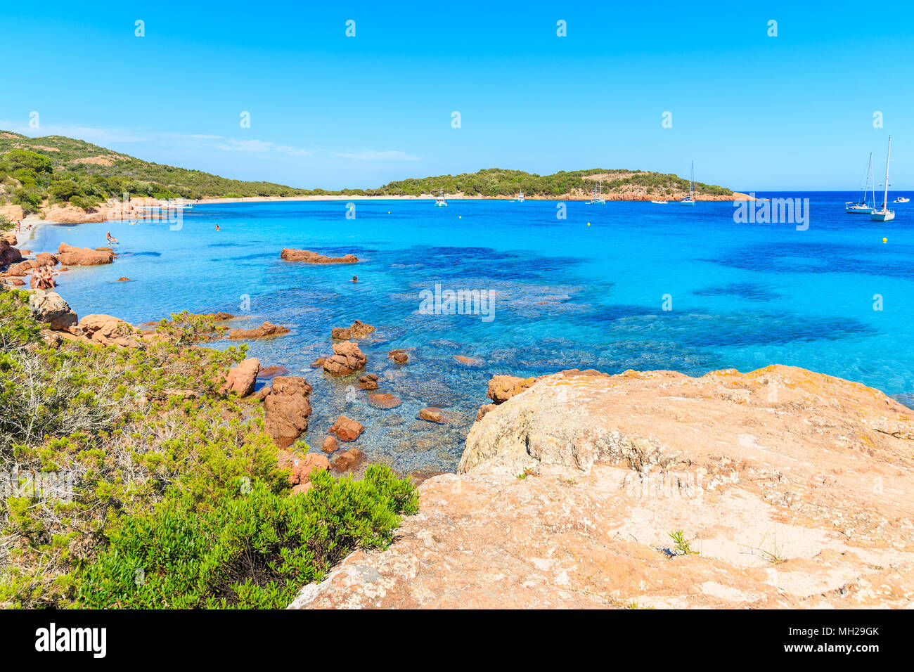 Beautiful sea coast near Santa Giulia beach, Corsica island, France Stock Photo