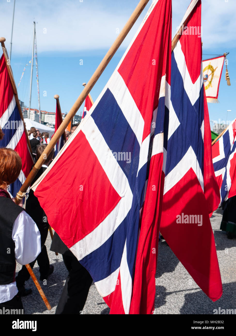 Norwegian flags, in a parade for Norwegian Constitution day, 17th May