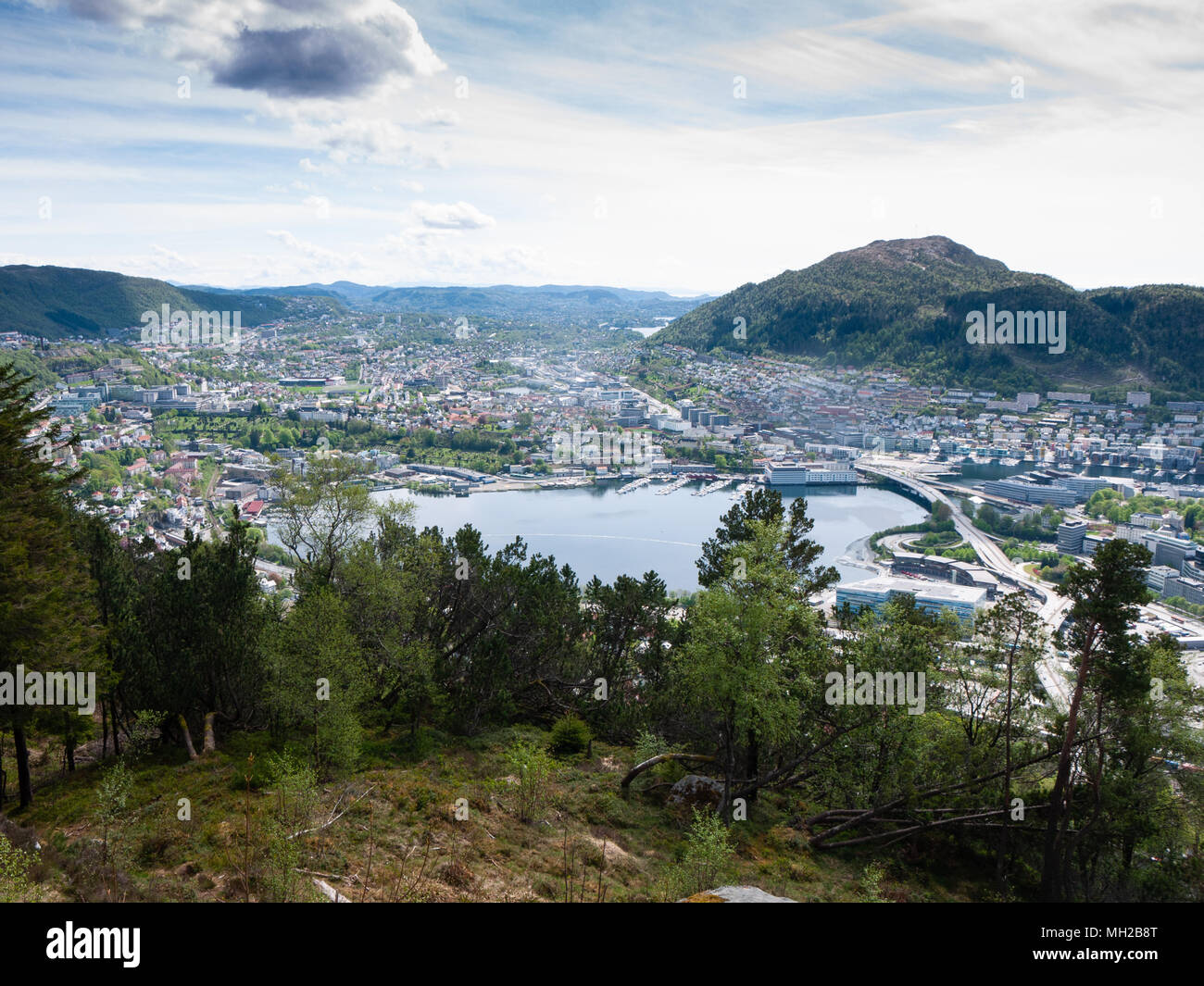 View over Bergen, Norway from Fløyfjellet (Fløyen) Stock Photo
