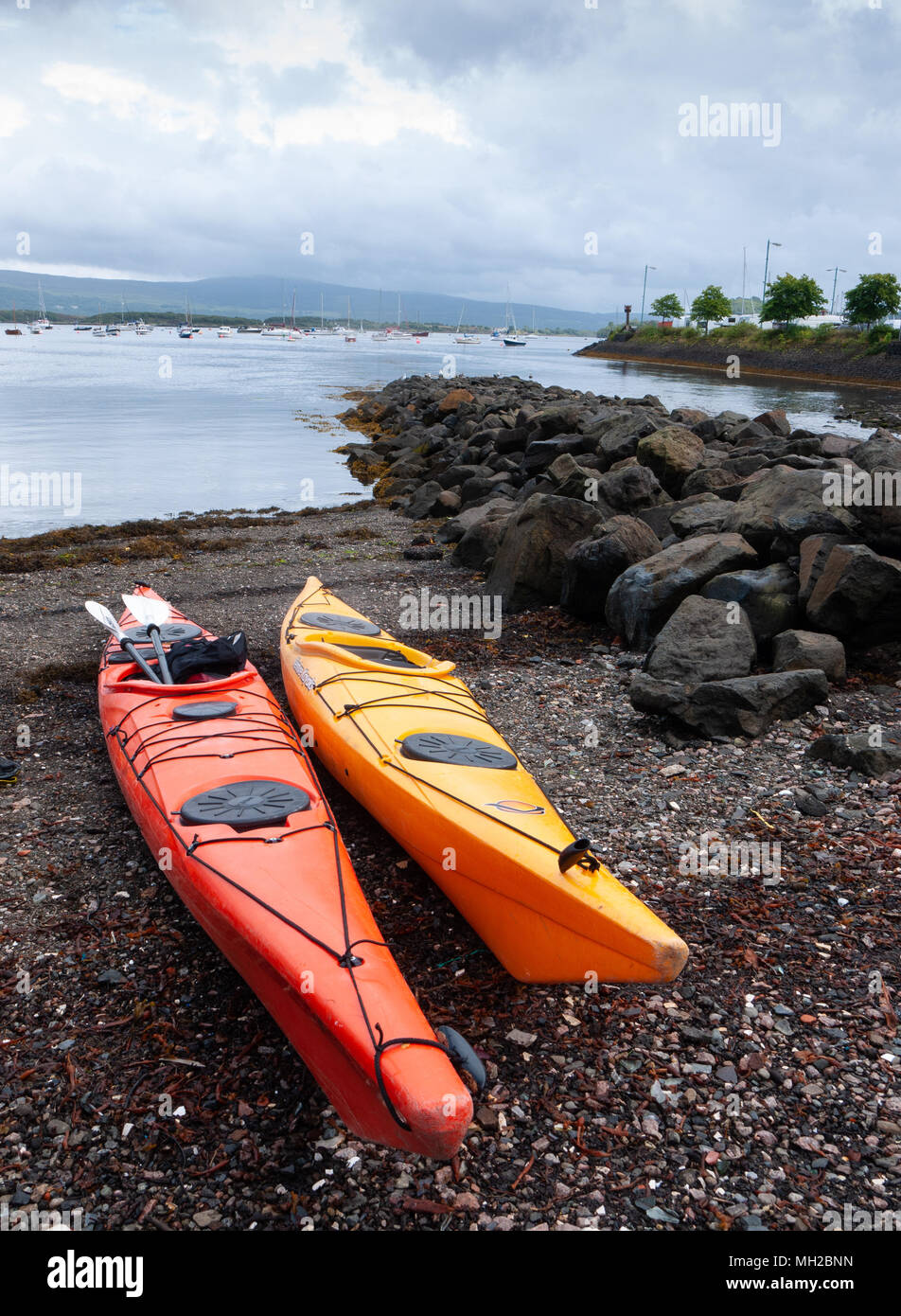 Sea kayaks, Tobermory, Isle of Mull, Scotland, UK Stock Photo